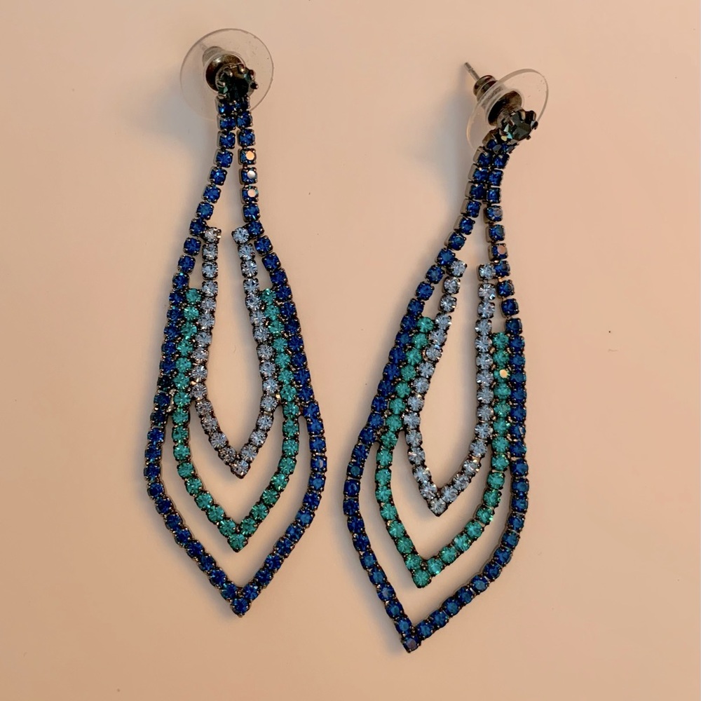 COPY - WOMENS BLUE MULTICOLOR SHINY CHANDELIER EARRINGS FASHION JEWELRY